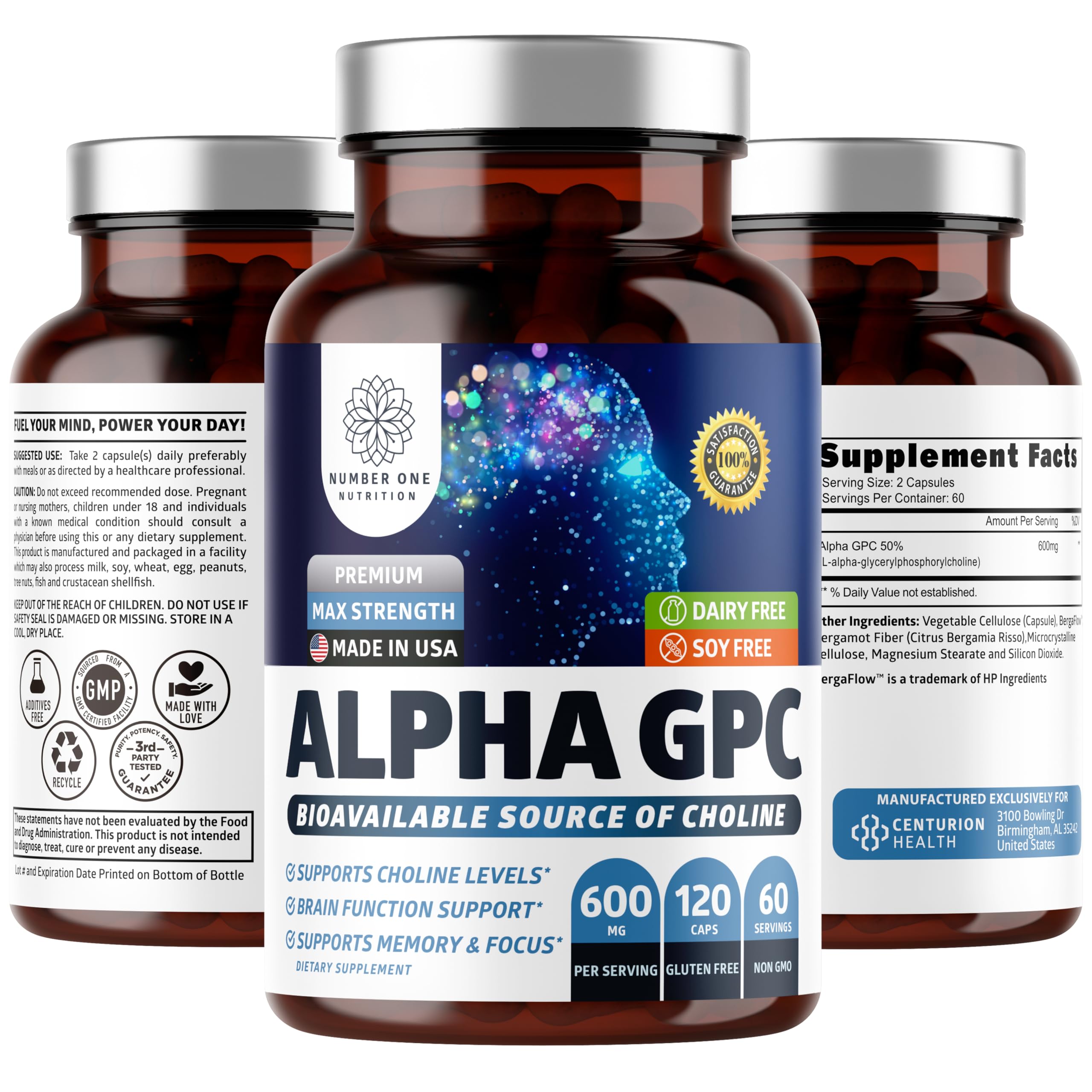 Number One Nutrition Alpha GPC bottle on a desk ready for daily cognitive support