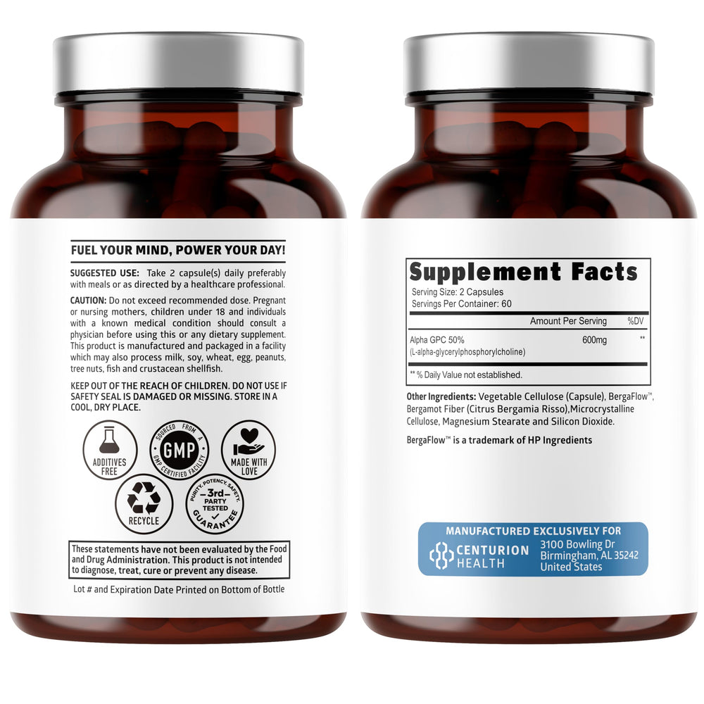 Number One Nutrition Alpha GPC capsules close-up highlighting pure choline delivery
