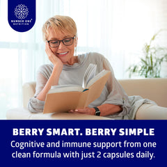Lifestyle shot of blueberries and water suggesting easy daily consumption