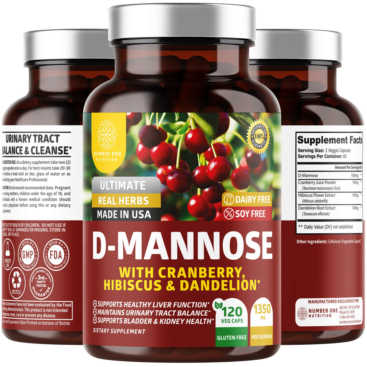 Number One Nutrition D Mannose 1350mg bottle showcasing high-strength urinary support