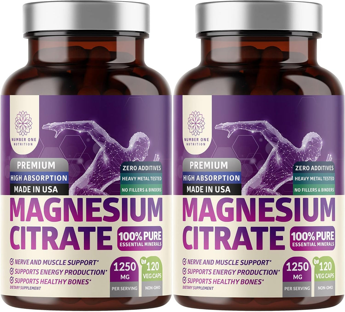 Number One Nutrition magnesium citrate 1250mg bottle ready for daily mineral support