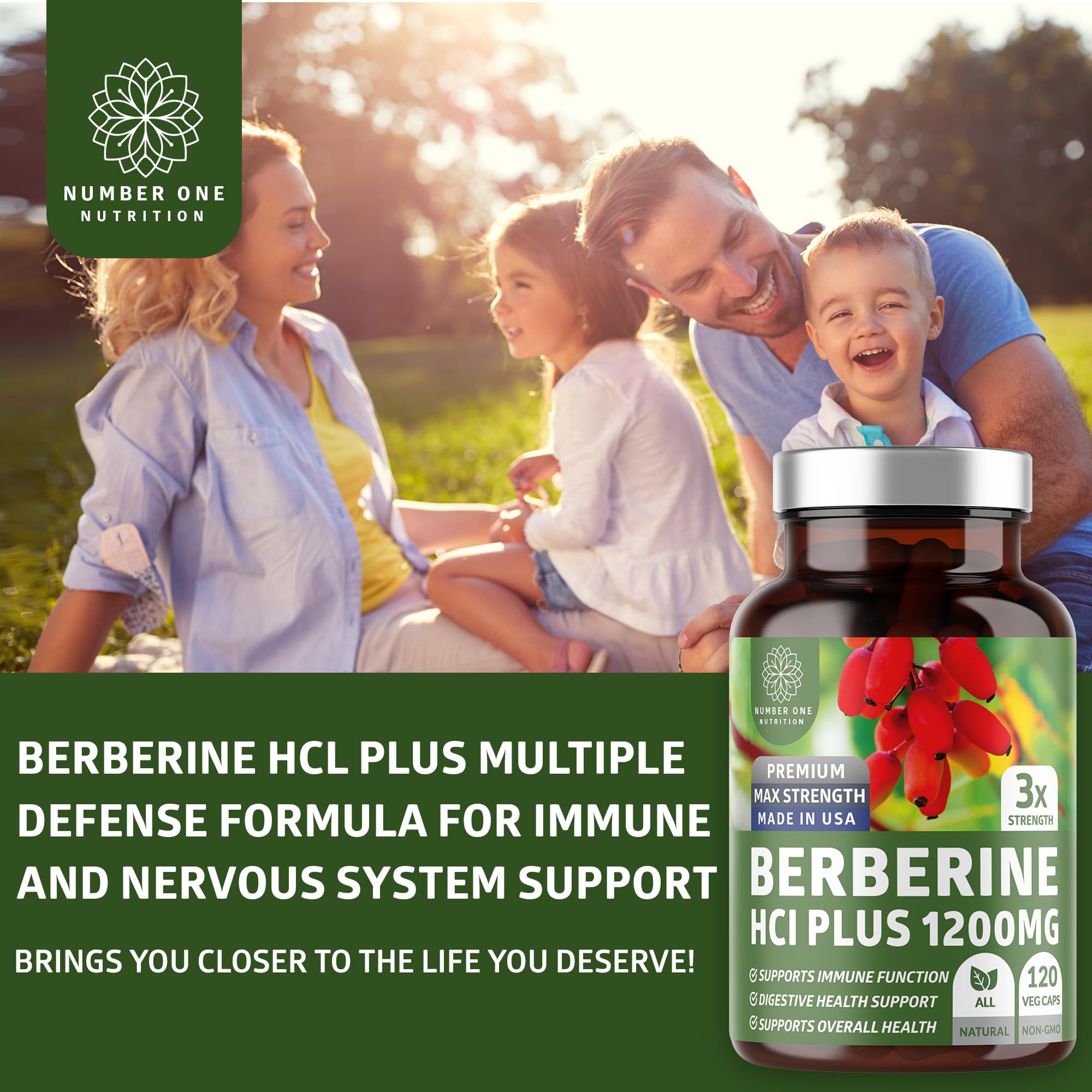 Back of N1N Berberine Plus bottle with dosage and servings