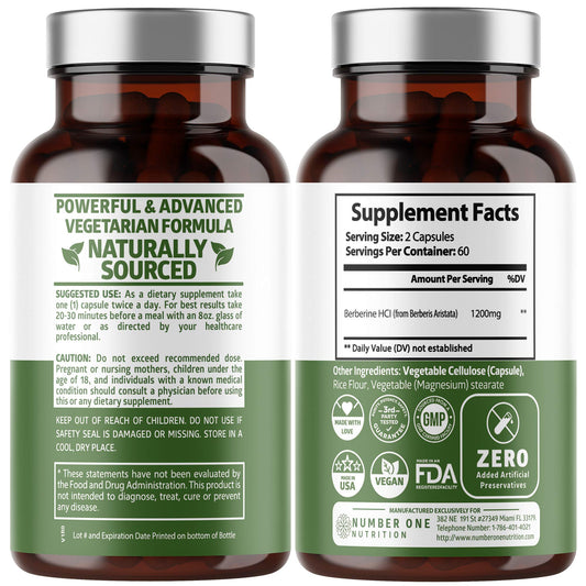 N1N Premium Berberine Plus bottle label highlights natural Berberis Aristata