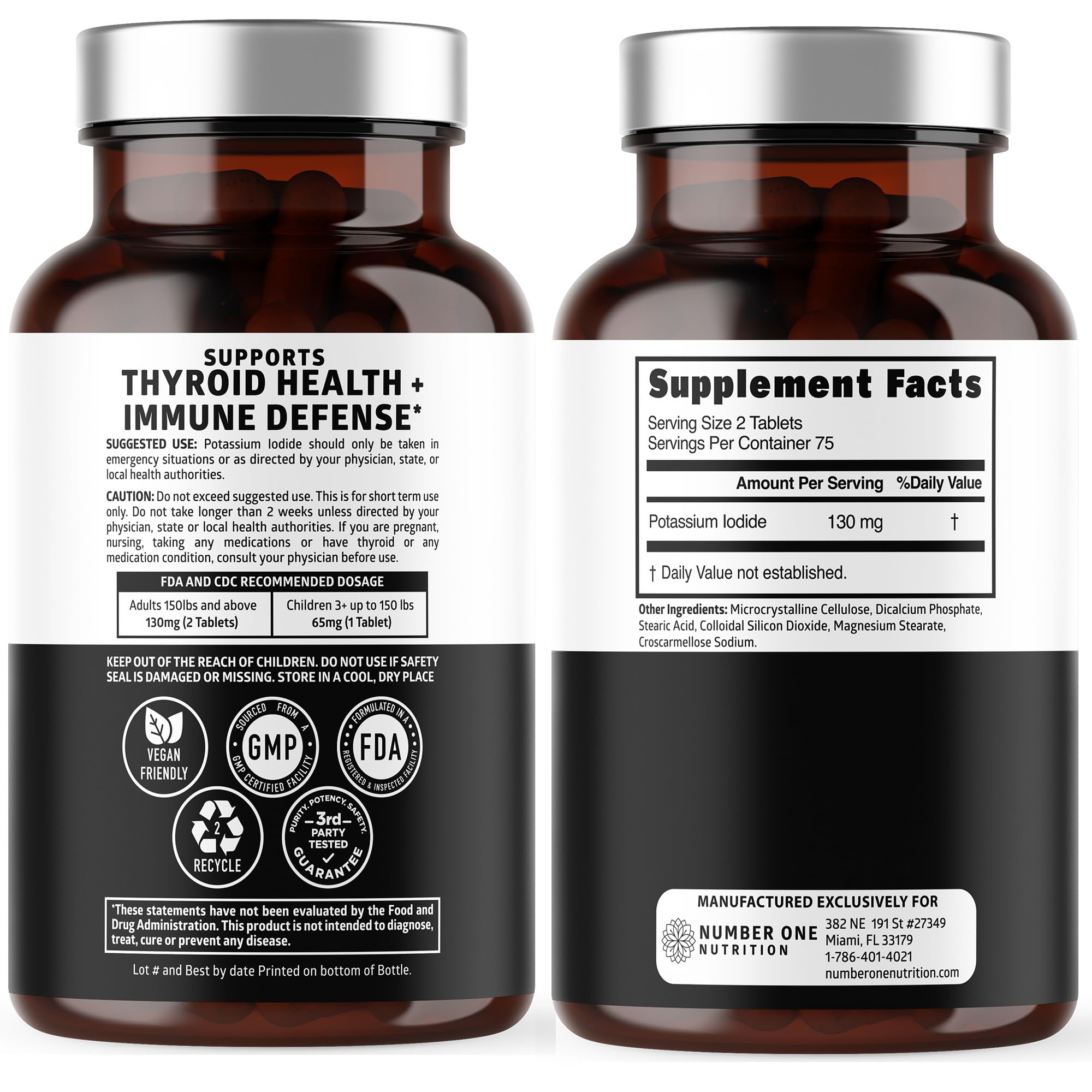 Close-up of 130 mg tablets from Number One Nutrition, easy to swallow.