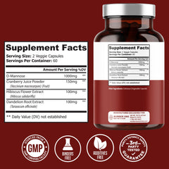Number One Nutrition Premium D Mannose capsules closeup highlights 1350 mg dosage