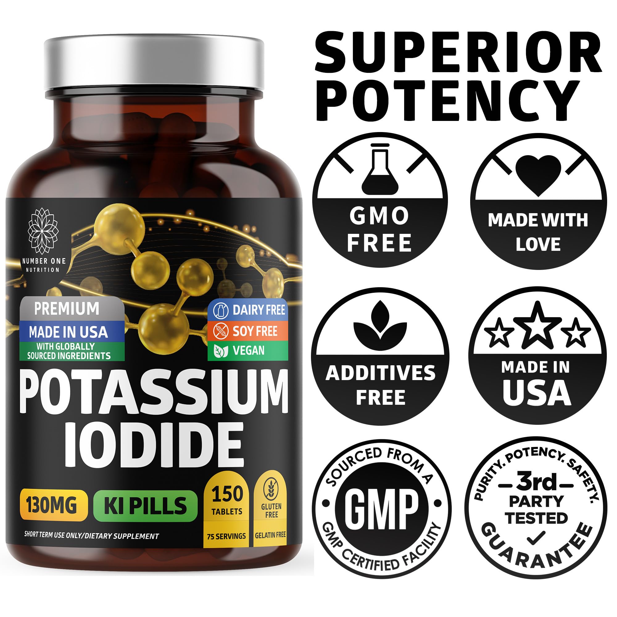 Number One Nutrition bottle-back view underscores American-made GMP-compliant quality and safe production.
