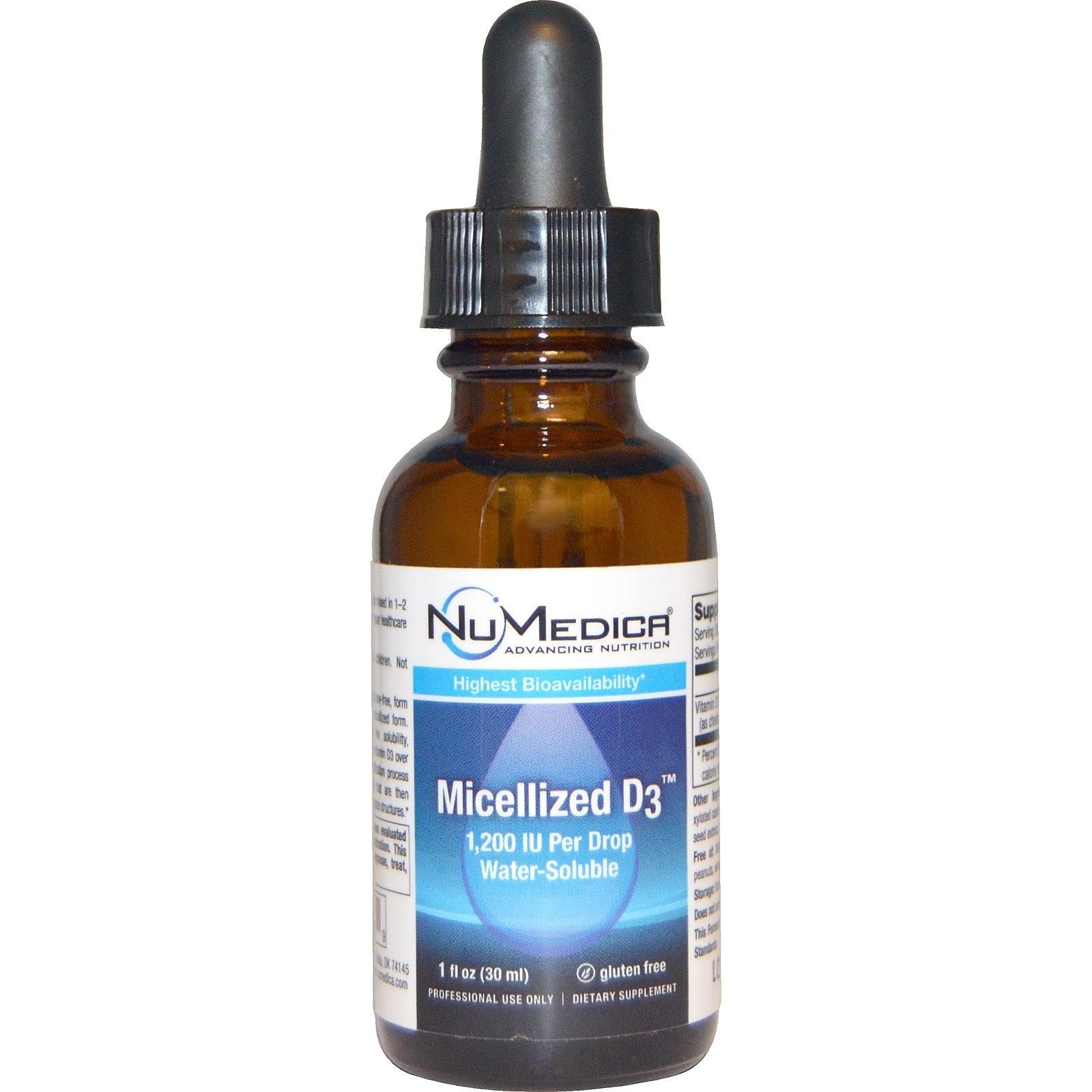 NuMedica micellized D3 1200 IU bottle for easy daily dosing.