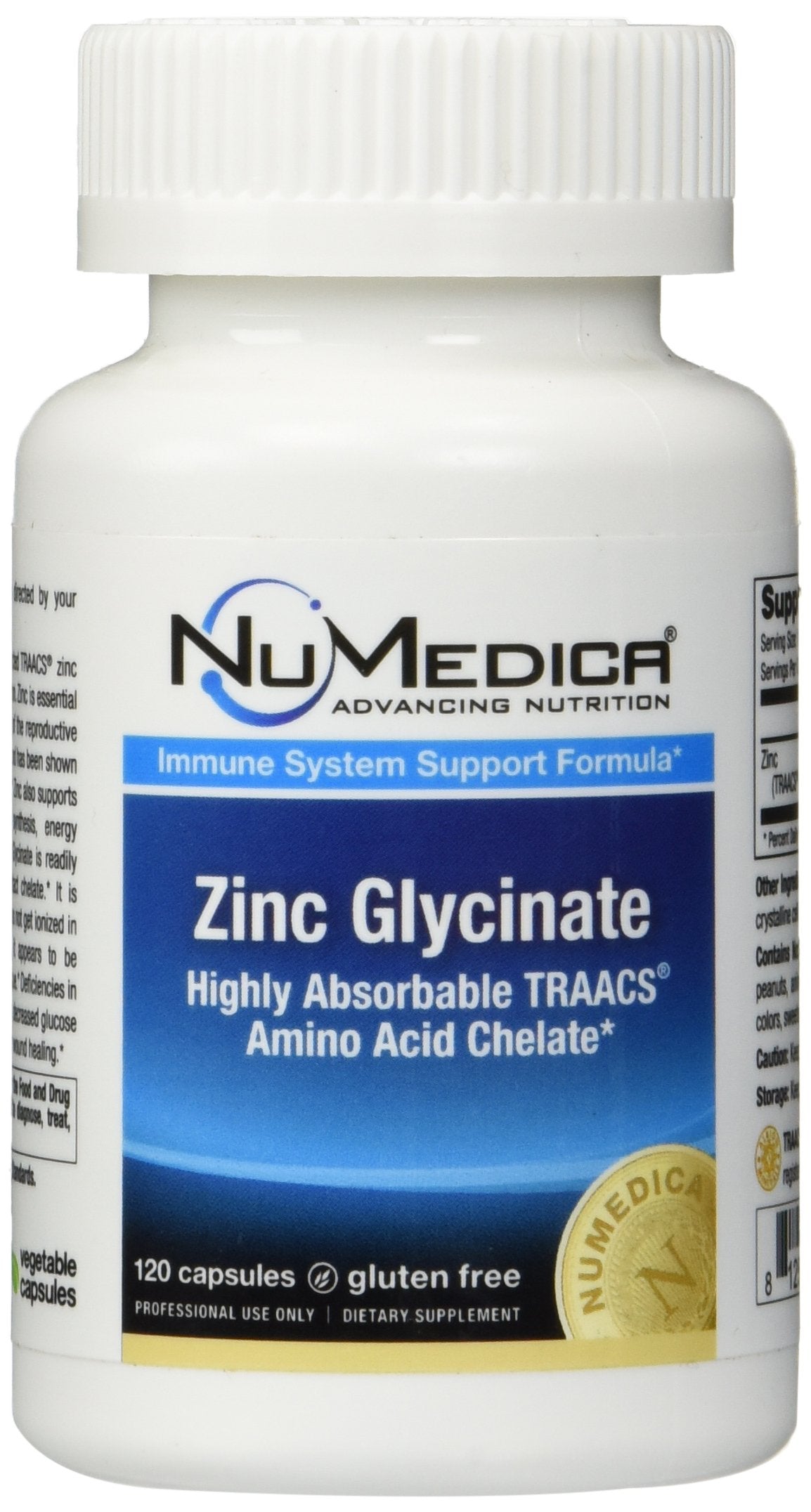 NuMedica Zinc Glycinate 20mg capsules bottle front highlighting high absorption