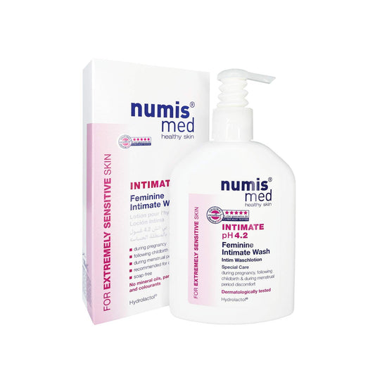Numis Med feminine wash bottle for daily gentle cleansing of sensitive skin.