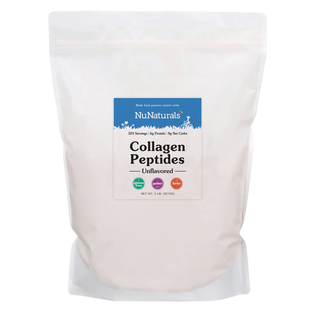 Nunaturals Collagen Peptides powder bottle shown for daily skin, hair and nails support