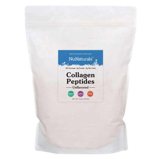 Nunaturals Collagen Peptides powder bottle shown for daily skin, hair and nails support