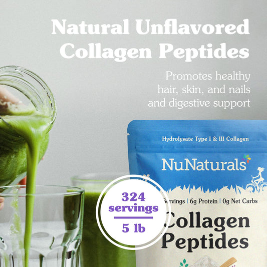 Measuring scoop of Nunaturals Collagen Peptides powder for accurate 1 tablespoon servings