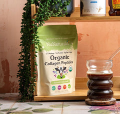 Nunaturals Collagen Peptides smoothie glass adds a clean protein boost.