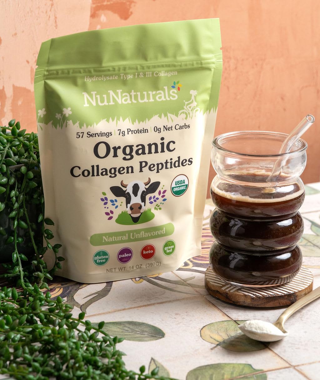 Nunaturals Organic Collagen Peptides powder dissolving in liquid.