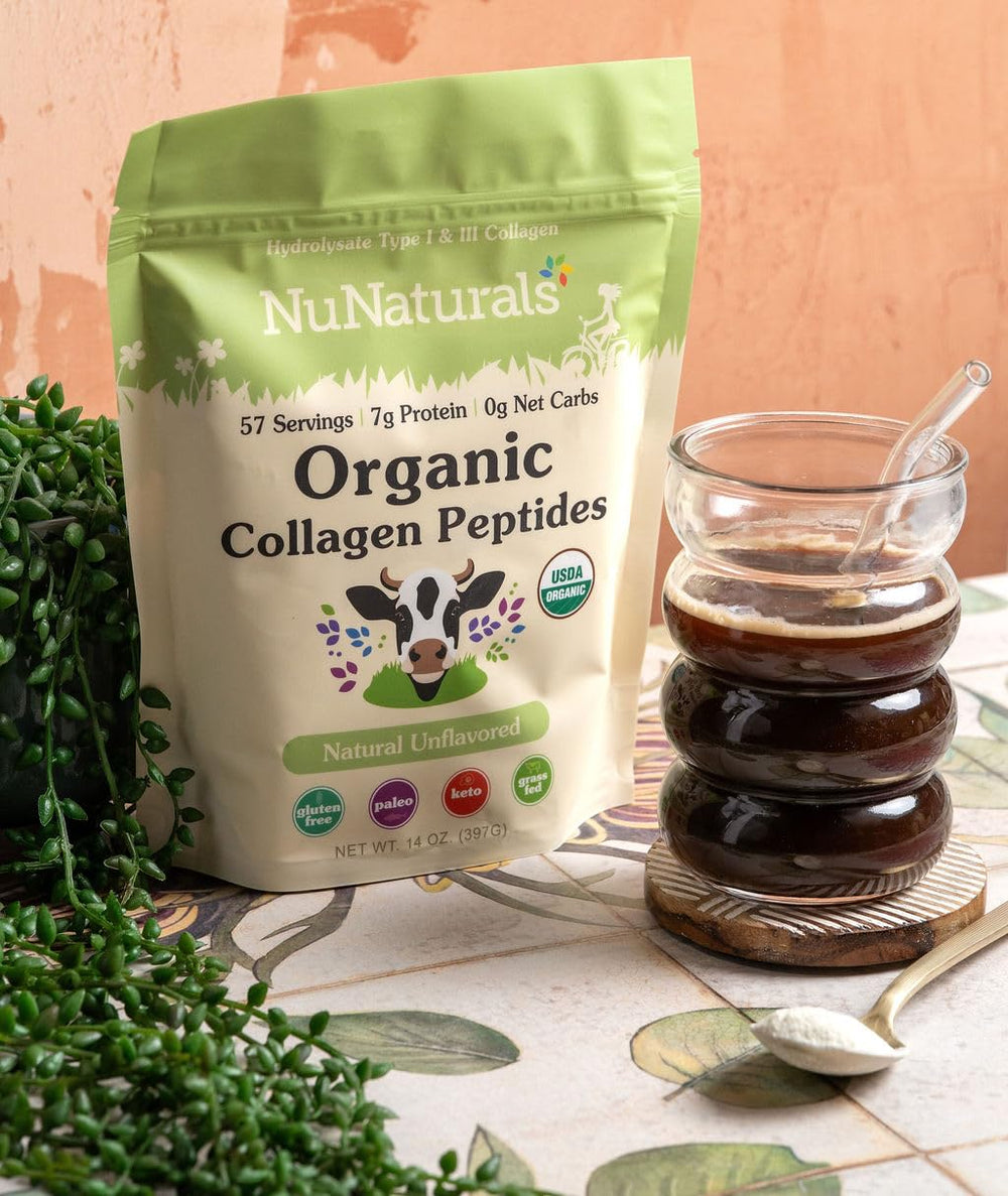 Nunaturals Organic Collagen Peptides powder dissolving in liquid.