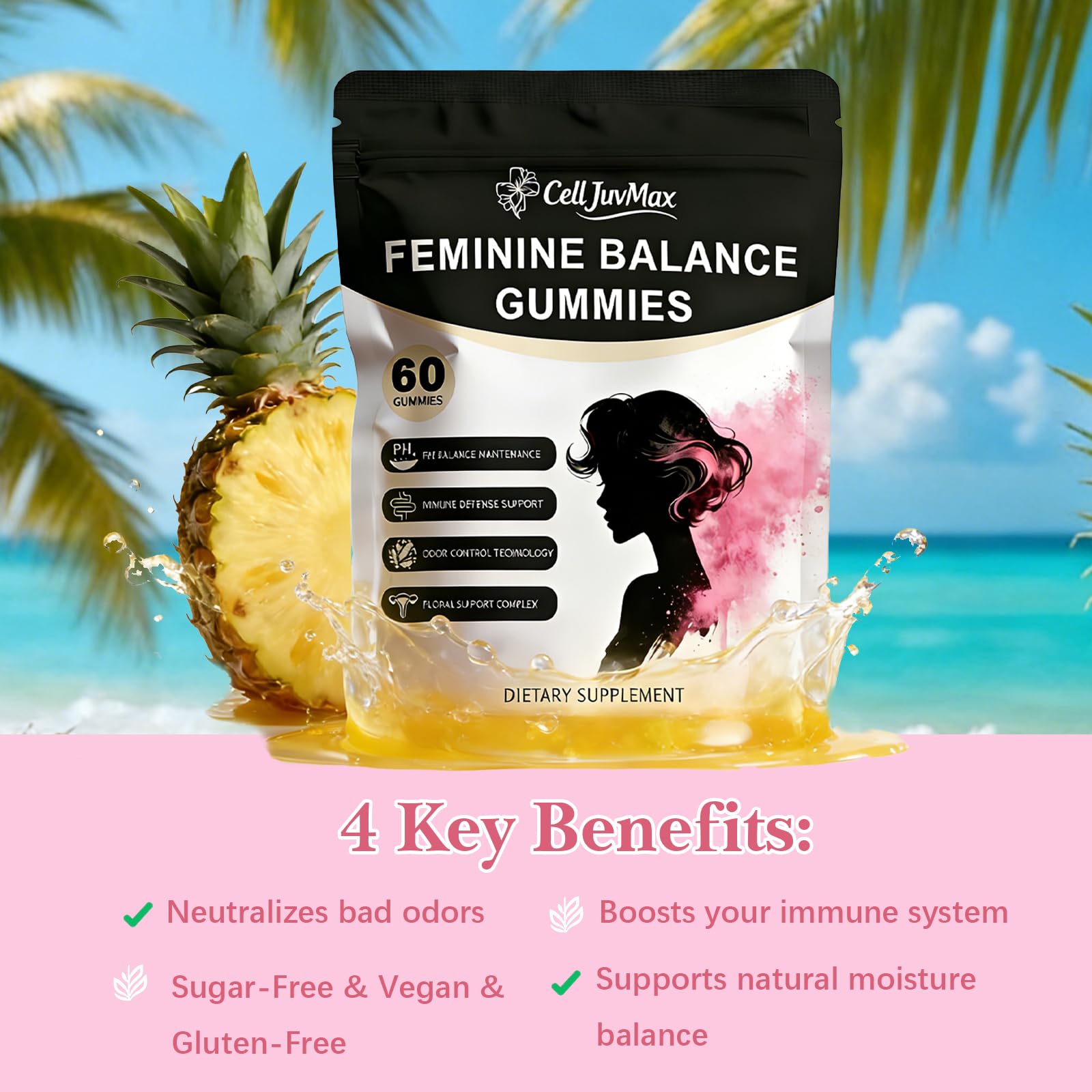 Nuora Balance Pineapple Gummies close-up, showcasing a tasty daily probiotic routine.