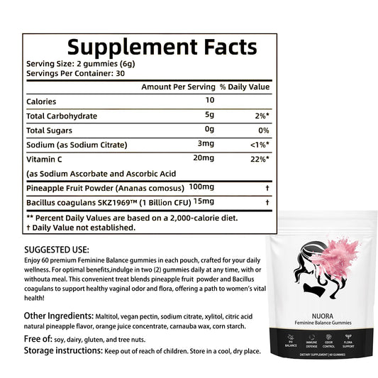 Nuora Feminine Balance Gummies bottle ready for daily use on the go.