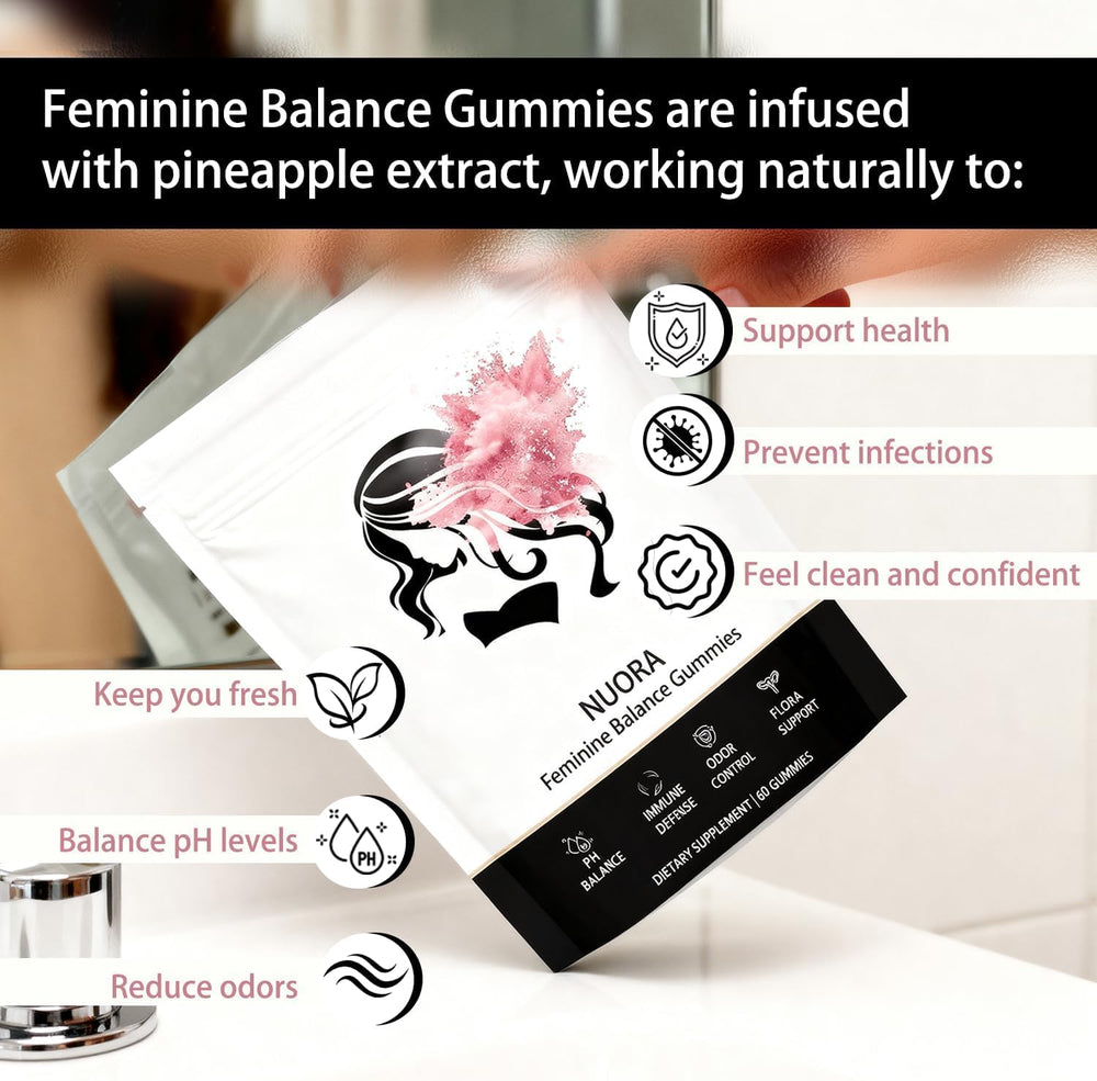 Two Nuora gummies held in hand for daily pH balance routine