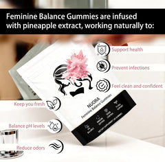 Two Nuora gummies held in hand for daily pH balance routine