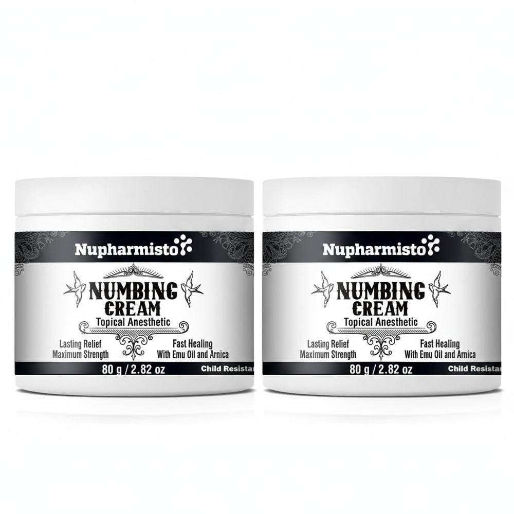 Nupharmisto 2-pack numbing cream front label shows branding and strength