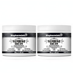 Nupharmisto 2-pack numbing cream front label shows branding and strength