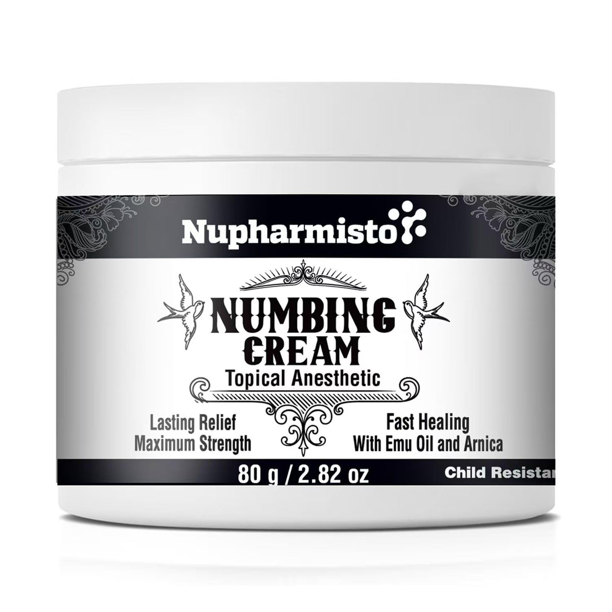 Nupharmisto numbing cream 80g jar for long-lasting relief.