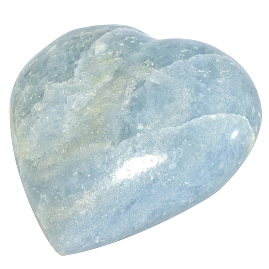 Nupuyai blue Celestite heart close up showing natural patterns for meditation calm