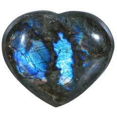 Nupuyai Labradorite heart stone with iridescence for calming meditation and decor.