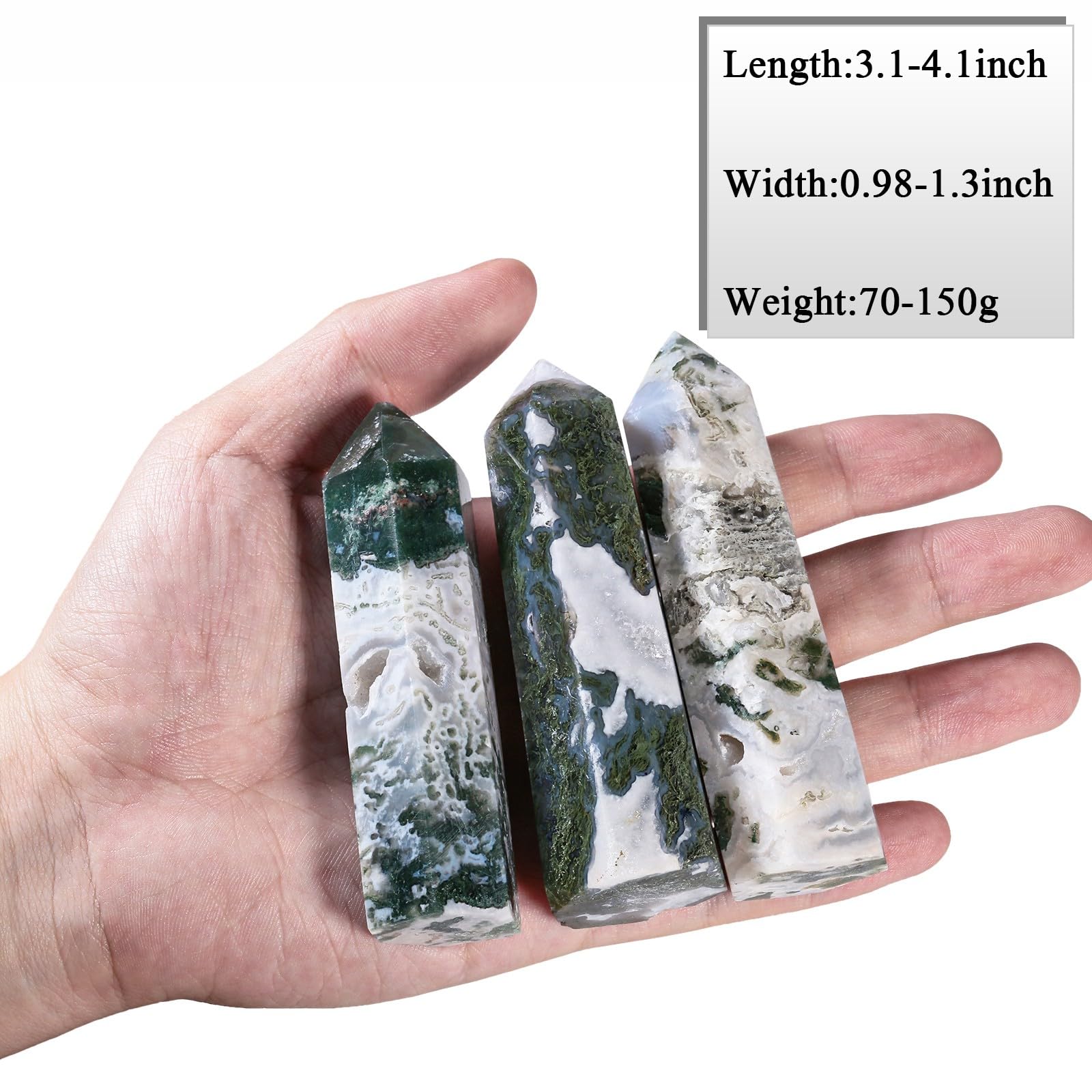Nupuyai natural moss agate wand in the 3-4 inch range for grounding rituals.