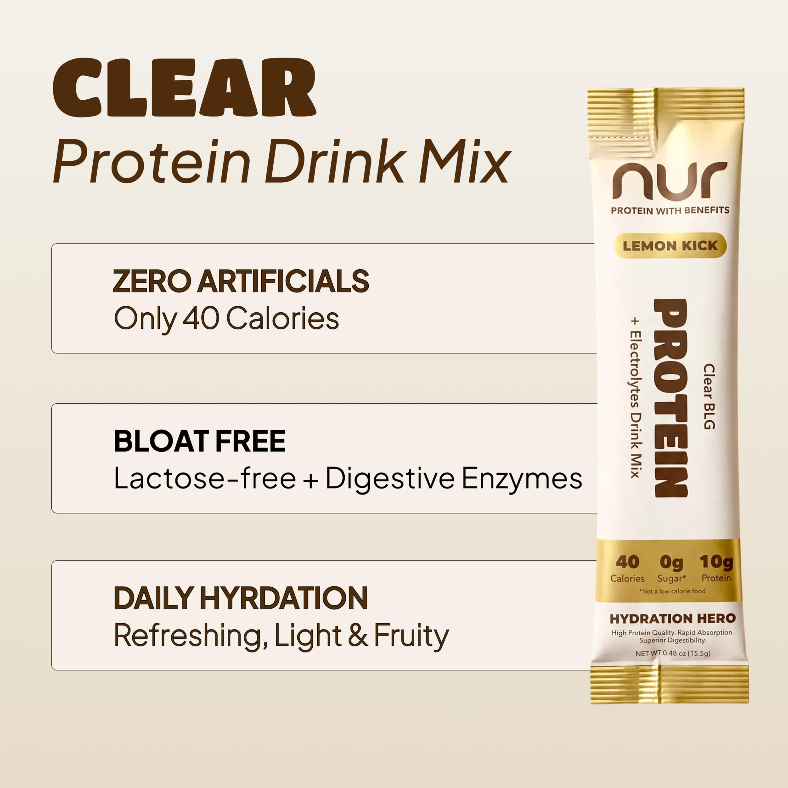 Glass of NUR Clear Whey lemon kick shows juice-like hydration with clear taste