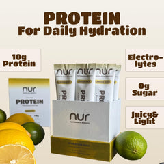 NUR Clear Whey stick dissolves in water for on-the-go protein and electrolytes
