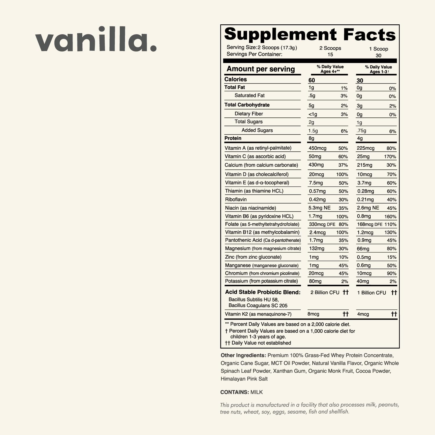 Nurished Vanilla Mighty Milk glass shows probiotic boost for gut balance.