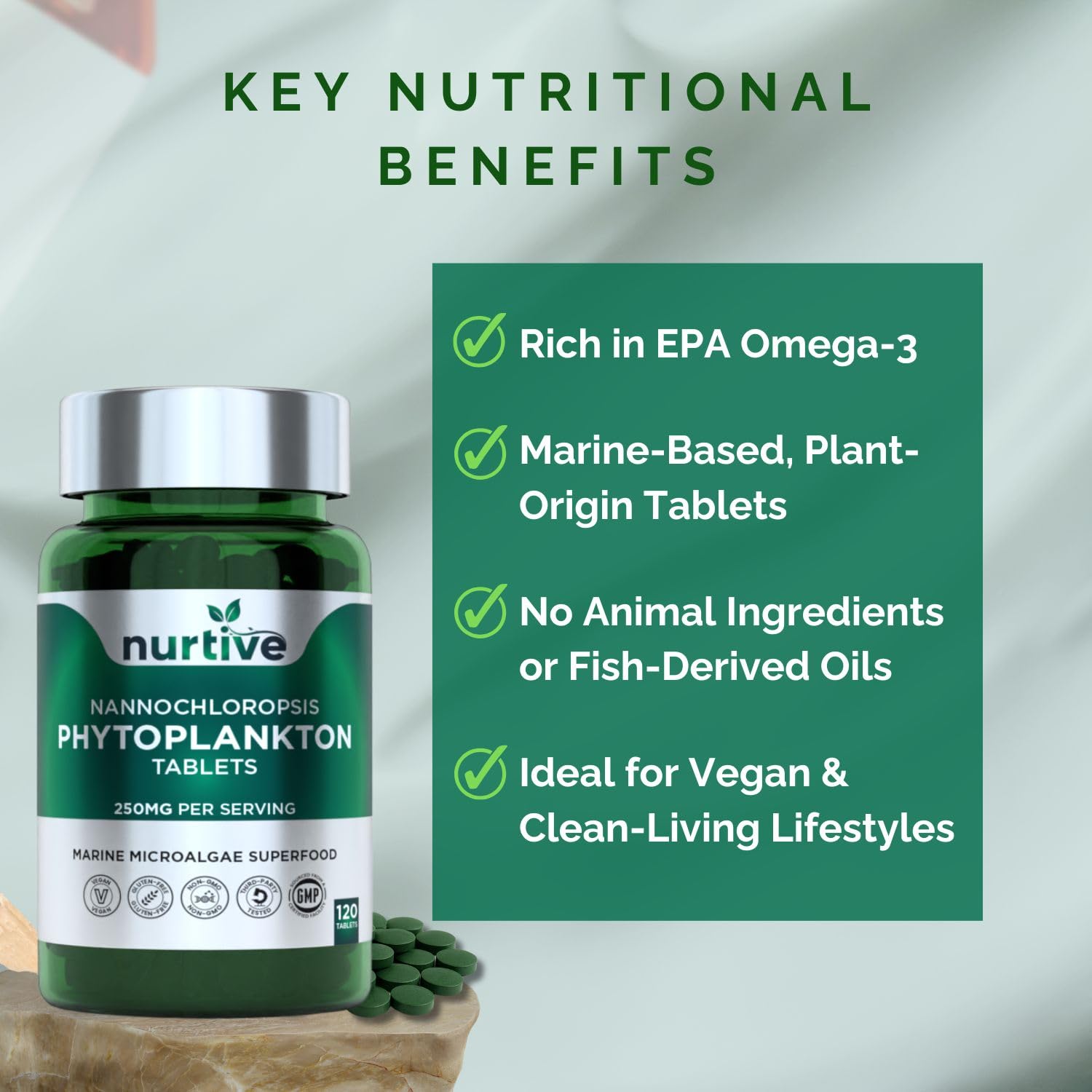 NURTIVE Nannochloropsis tablets GMP-certified facility for production quality
