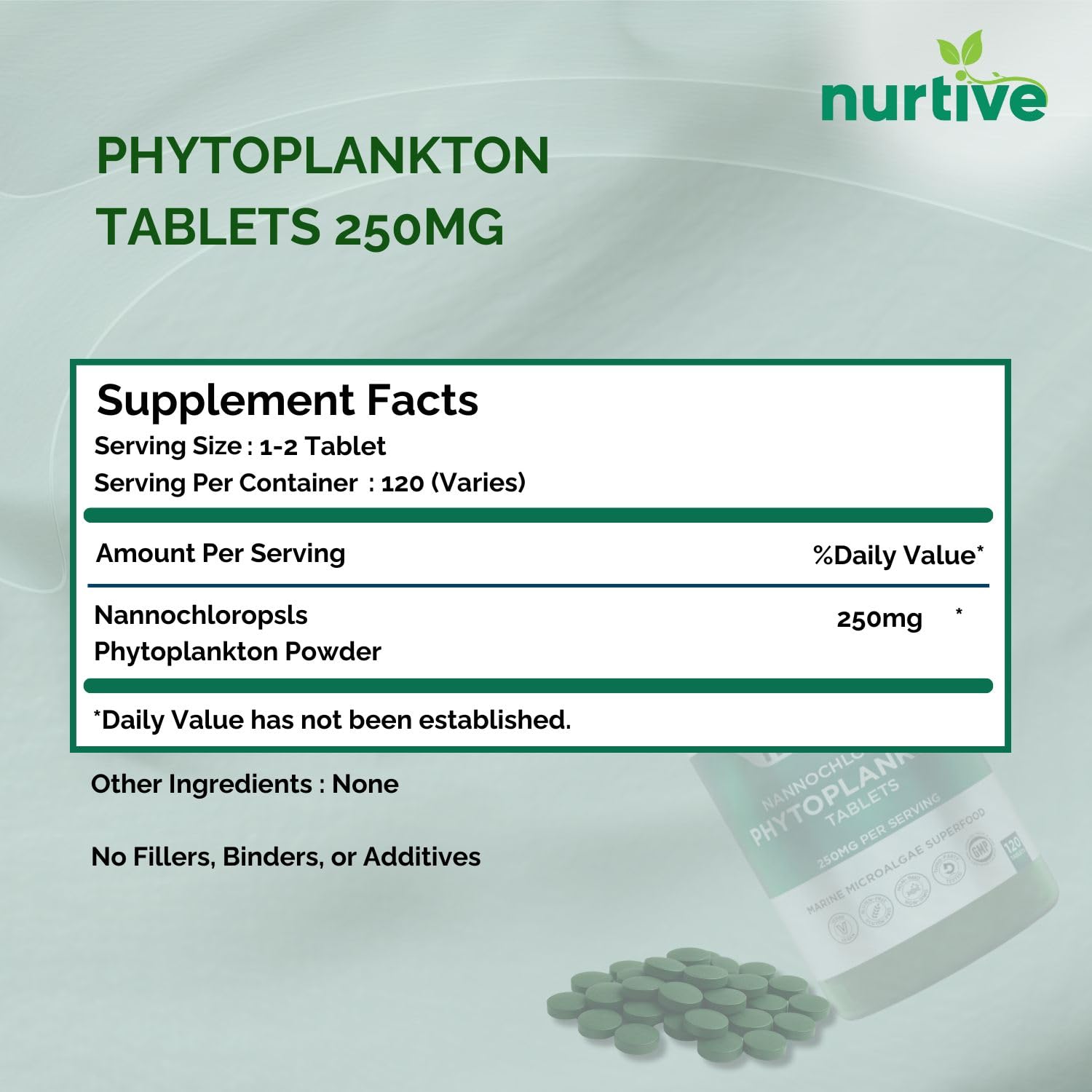 NURTIVE Nannochloropsis tablets travel bottle ready for life on the go