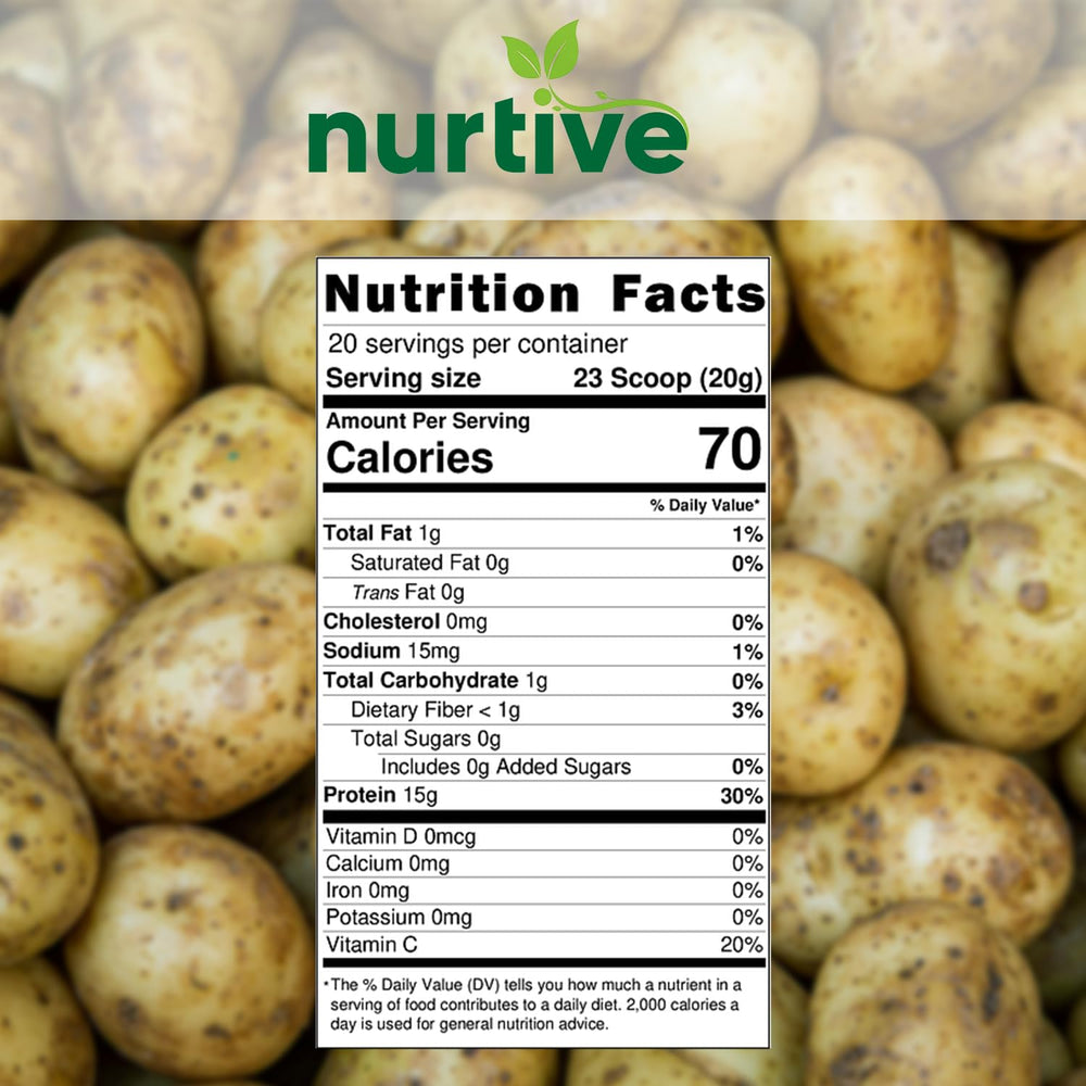 NURTIVE potato protein peptide powder scoop illustrates easy portioning for baking.
