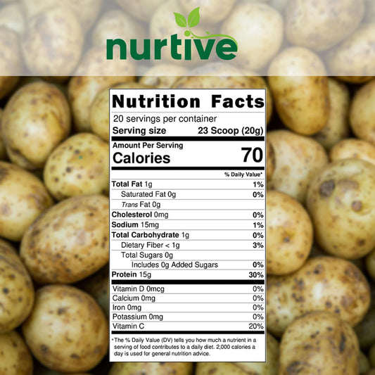 NURTIVE potato protein peptide powder scoop illustrates easy portioning for baking.
