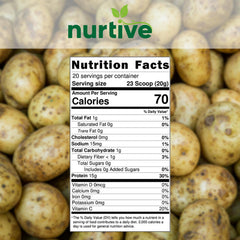 NURTIVE potato protein peptide powder scoop illustrates easy portioning for baking.