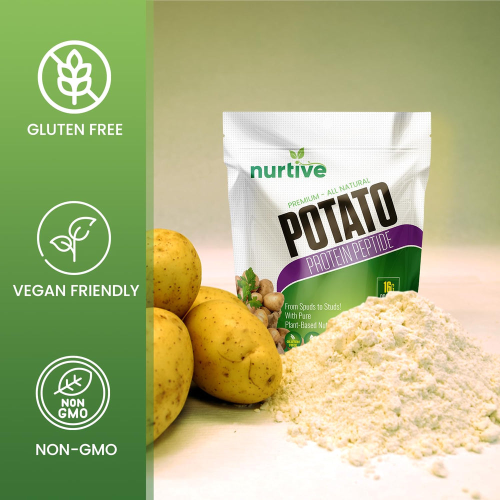 NURTIVE potato protein peptide powder shake shows smooth mix in a glass.