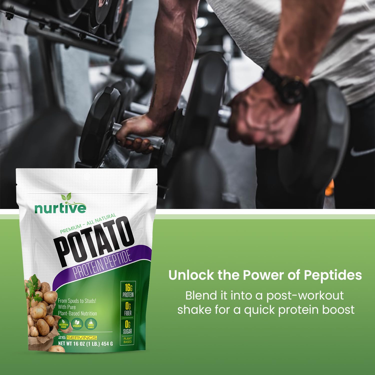 NURTIVE potato protein peptide powder blends seamlessly into smoothies and oats.