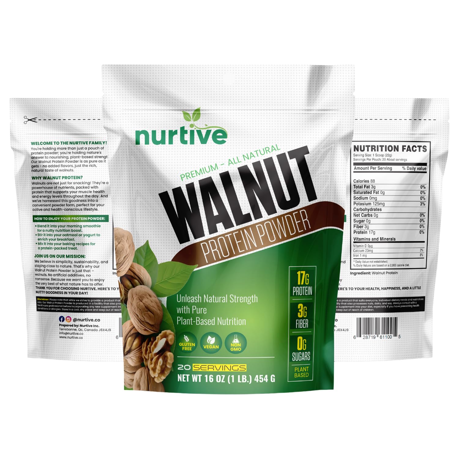 NURTIVE Walnut Protein Powder close-up top scoop demonstrates accurate portioning