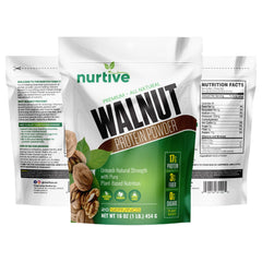 NURTIVE Walnut Protein Powder close-up top scoop demonstrates accurate portioning