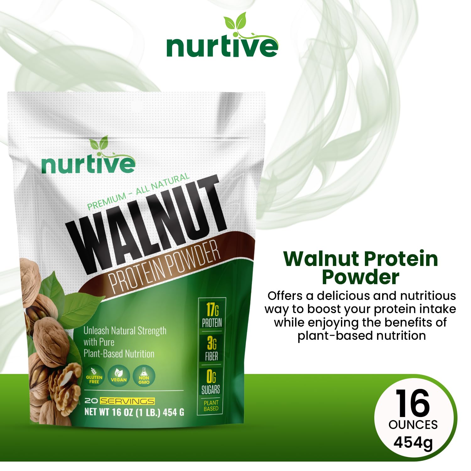 NURTIVE Walnut Protein Powder close-up shows natural ingredients and texture