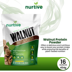 NURTIVE Walnut Protein Powder close-up shows natural ingredients and texture