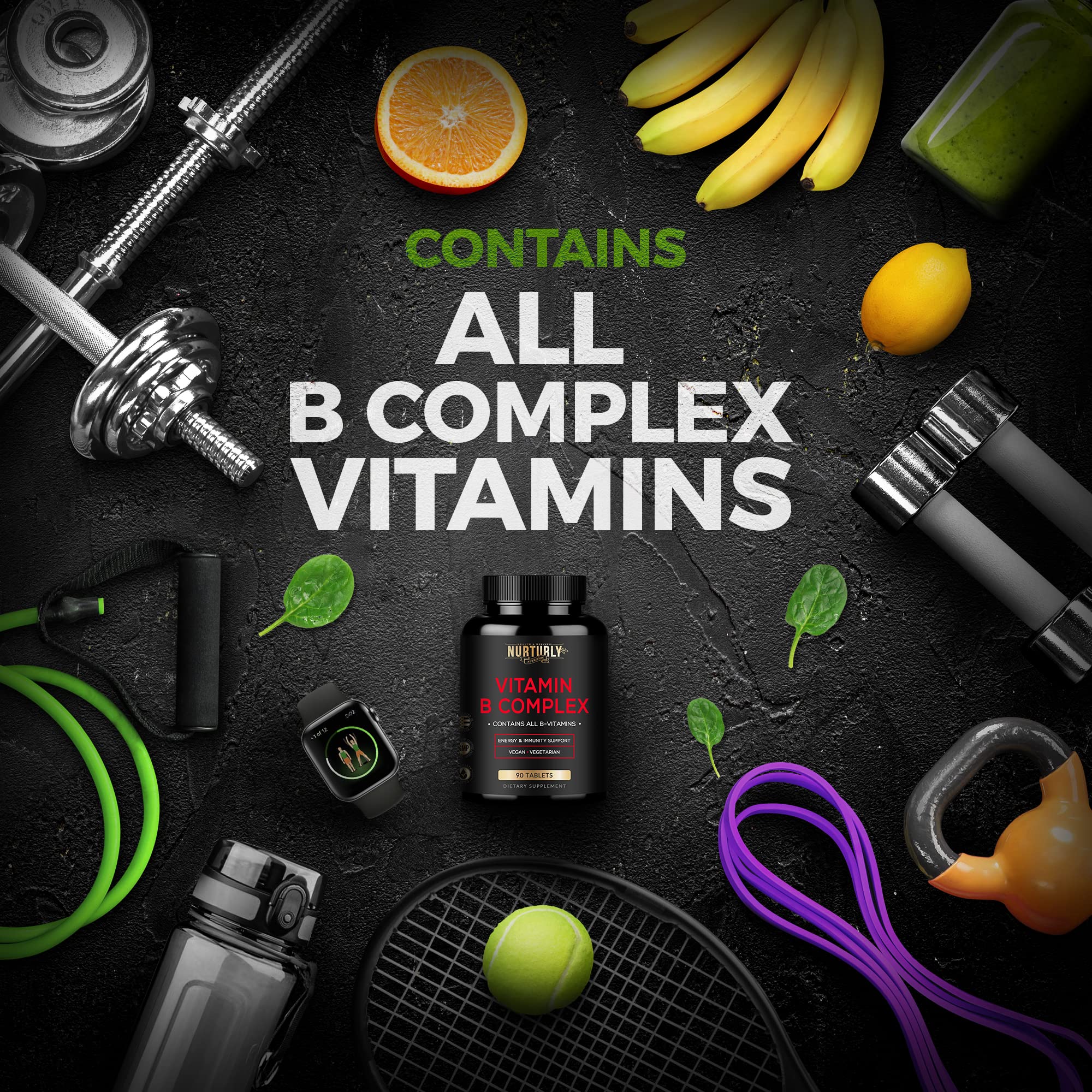 NURTURLY B Complex dosage scoop with tablets.