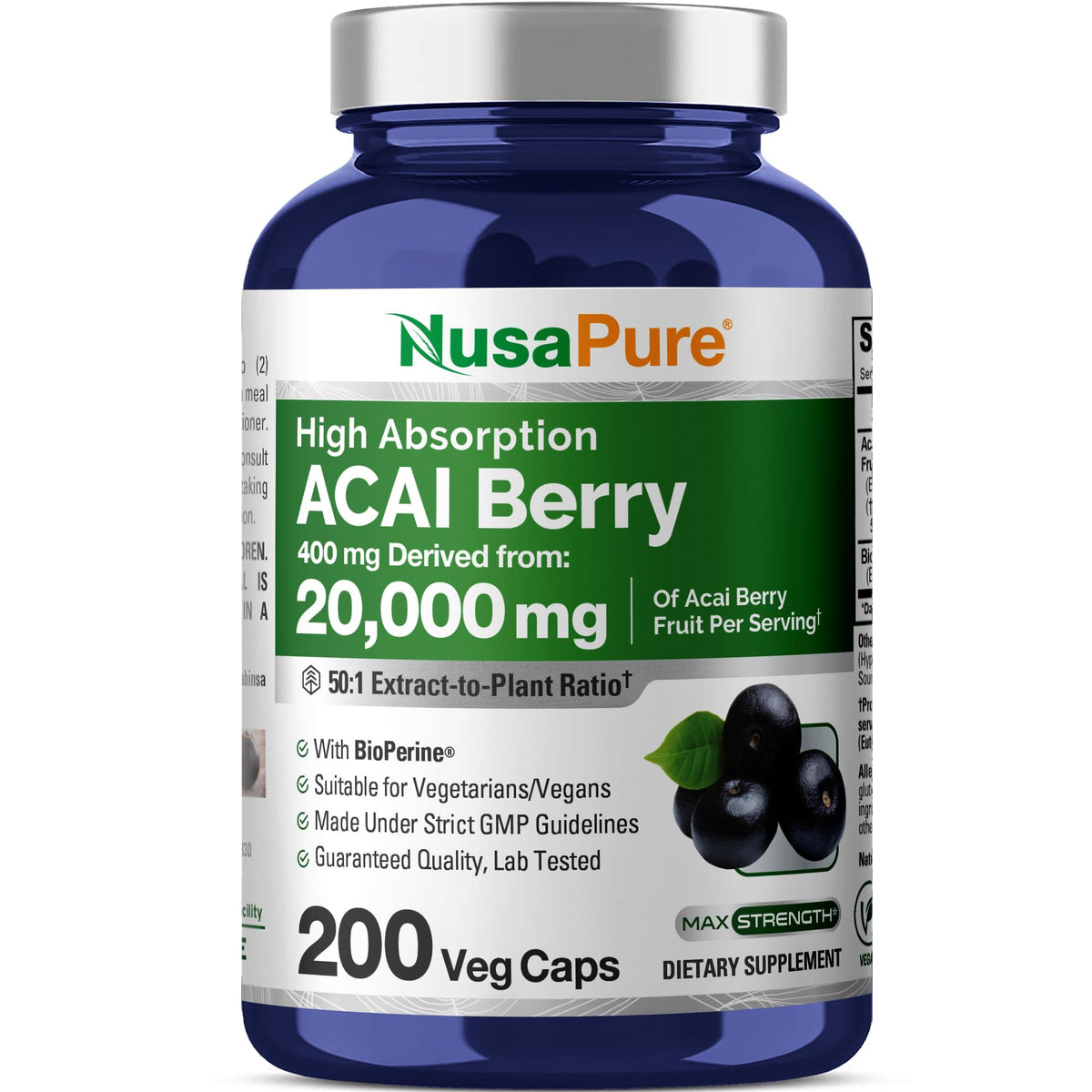 NusaPure Acai Berry 50:1 extract bottle, daily antioxidant-support option
