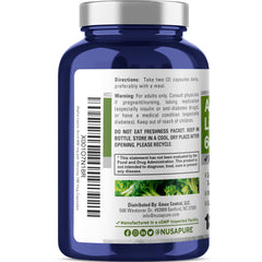Label closeup displays 600 mg per serving and non-GMO details