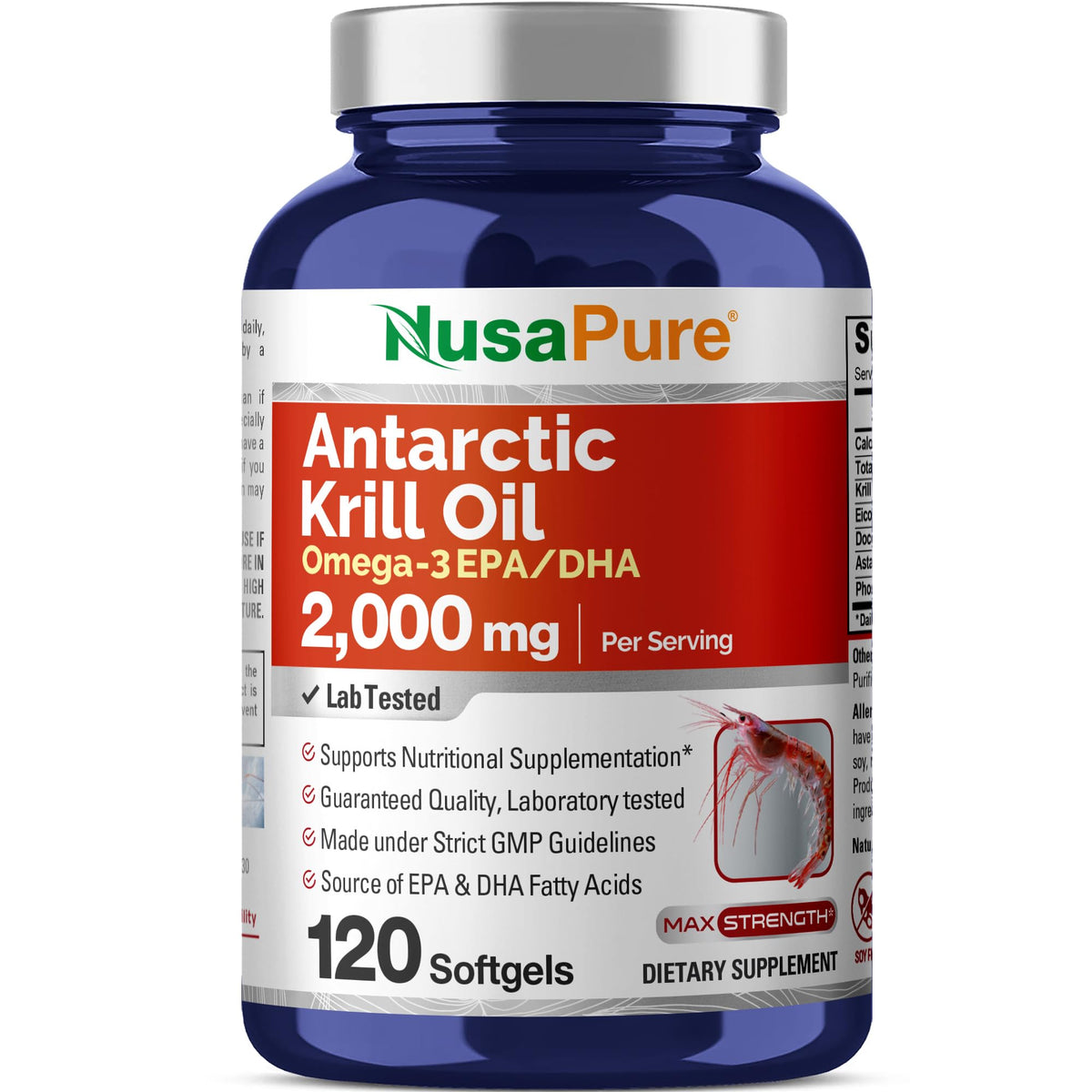 NusaPure Antarctic Krill Oil softgels bottle for daily omega-3 support