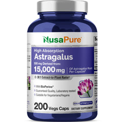 NusaPure Astragalus 30:1 extract bottle for daily vegan wellness