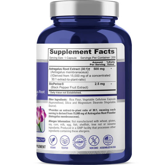 Capsules from NusaPure Astragalus 30:1 extract highlight vegan formula