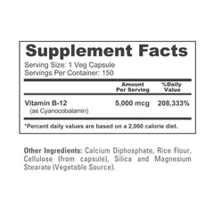 NusaPure B12 5000mcg packaging opened for a 150 capsule supply